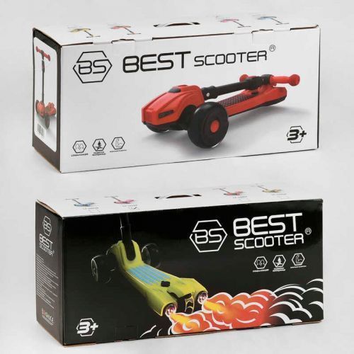 Самокат трехколесный LT-12857 Best Scooter с парогенератором складной руль, ЗВУК МАШИНЫ, ДЫМ, СВЕТ, пластмассовый, колеса PU 120х35мм, в коробке 267982 фото