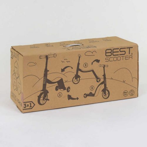 Самокат 3в1 (1) Best Scooter, самокат-велобег-велосипед, КРАСНЫЙ, свет, 8 мелодий, колёса PU, переднее колесо d=20см, задние d=11см 269086 фото
