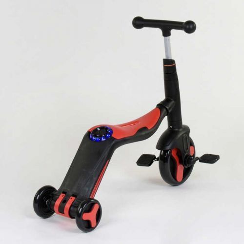 Самокат 3в1 (1) Best Scooter, самокат-велобег-велосипед, КРАСНЫЙ, свет, 8 мелодий, колёса PU, переднее колесо d=20см, задние d=11см 269086 фото