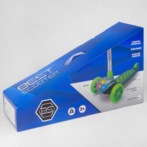 Самокат трехколесный LK-70111 Best Scooter (4) СВЕТ ДЕКИ, КОЛЕС И ДИСКОВ, съёмный руль, передние колёса PU 120х35мм, задние колеса PU 80х30мм 269204 фото